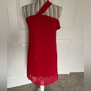 Must have red dress made with sheer organza material.